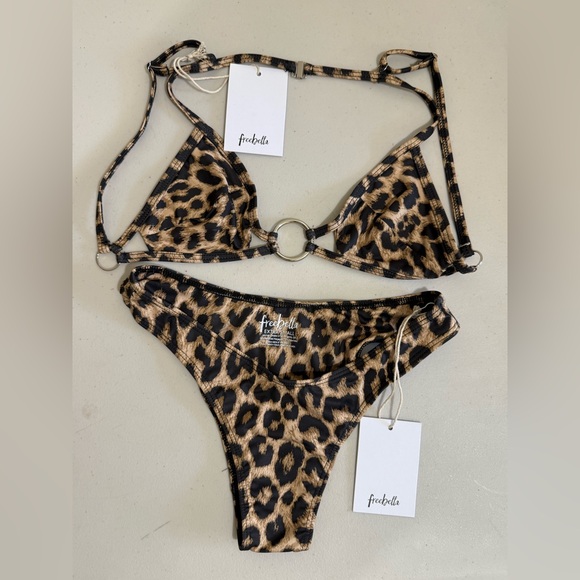 freebella Other - freebella Leopard Print Ring Triangle Bikini Set - Brown